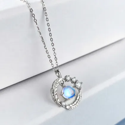 New 925 Sterling Silver Moonstone Planet Clavicle Chain Diamond Necklace - All-Match Women's Jewelry