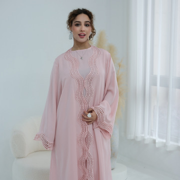 Beaded Open Abaya Inner Dress Wave Edge Embroidery