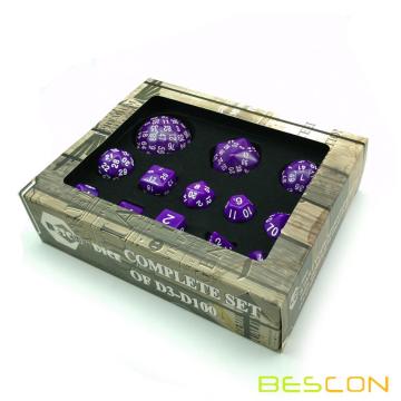 Bescon Complete Polyhedral RPG Würfel Set 13pcs D3-D100, 100 Seiten Würfel Set Solid Purple