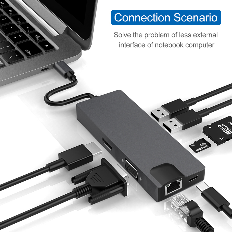 USB Hub 3.0 C إلى HDMI VGA Power