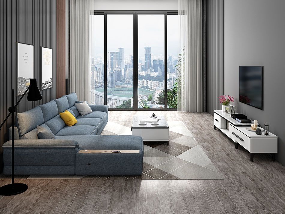 Corner sofá lino azul gris