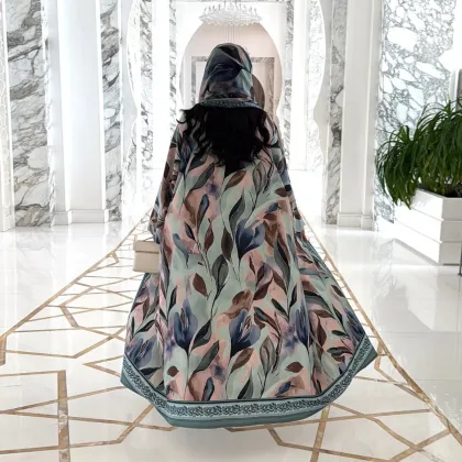 Printed Open Abaya With Headscarf