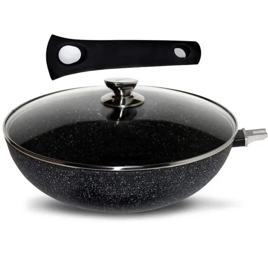 Wholesale easy clean non stick Coating Fry Pan Detachable With Soft Touch Handle Aluminum Chinese wok pan with lid