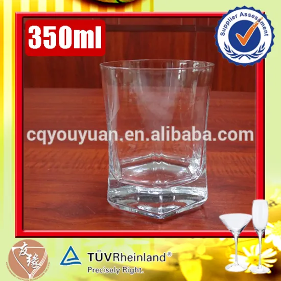 China manual blowing hot drinking whisky vodka 380ml hexagon shaped handblown glass drinkware
