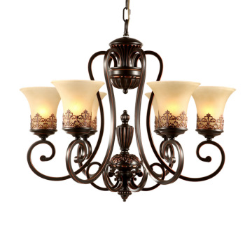 Rustic Bronze Glass Chandelier - Antique Black Wrought Iron Ceiling Light for Bedroom