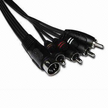 5-pin DIN Plug to 4-RCA Plug with PVC Outer Jacket and Aluminum Foil Shielding