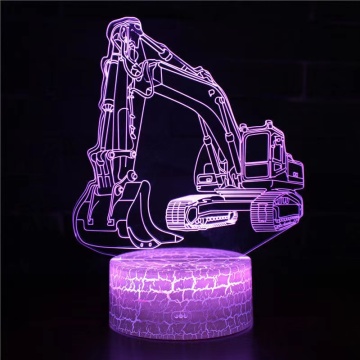 Lampe de table de voiture à 7 couleurs avec LED 3D Excavatrice Lumière Night