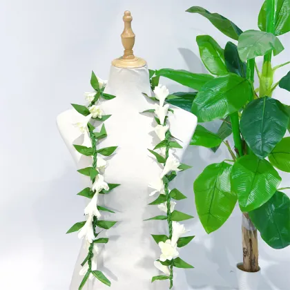 Braided Ti Leaves Lei Twisted with Tuberose Lei