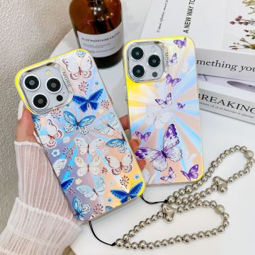 Luxury Plating Laser Aurora Colorful Butterfly Shockproof Phone Case for iPhone 16 Pro Max 15 14 13