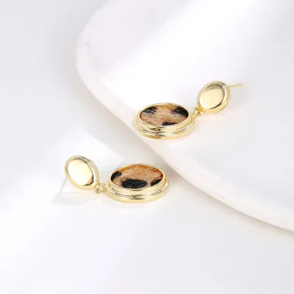 Stylish Geometric leopard print leather earrings