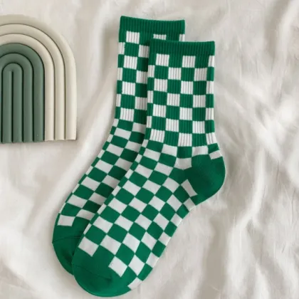 Klein Blue Checkerboard Women's Casual Sports Socks