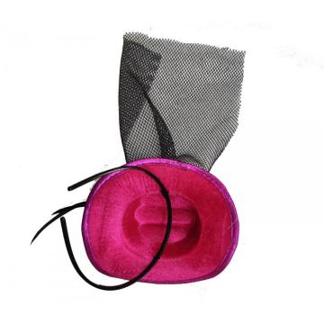 Traje de aro de cabello de sombrero rosa para bola enmascarada