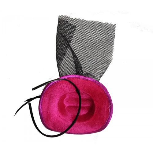 Traje de aro de cabello de sombrero rosa para bola enmascarada