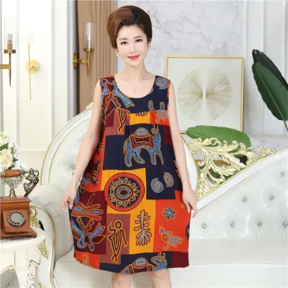 Summer Cotton Silk Pajamas for Middle-Aged and Elderly Ladies