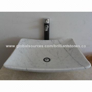 Italy Bianco Carrara Marble Sink,Natural Material and Veins,Rectangle Arc Design,a Drain Water Hole