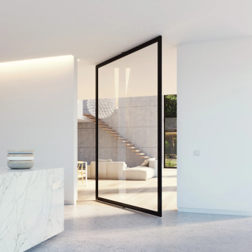 Modern Pivot Doors: Alufront Smart Electric Frosted Glass Revolving Aluminum Entry Door
