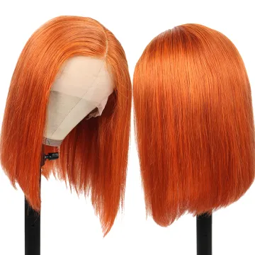 Virgin brazilian hair preplucked hd transparent lace colored bob wigs human hair lace front ginger orange wig colourful wigs