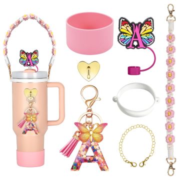Hand-made Cotton Cord Braided Strap 26 Alphabet Glitter Tumbler Cup Accessory Set