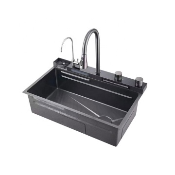 Waterfall Kitchen Sink with 304 Stainless Steel Construction: Large Single Slot Design and Waterfall Faucet for Modern Kitchen