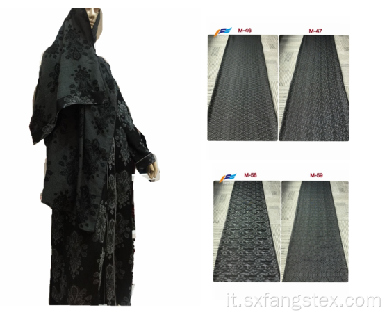 Tessuto Dubai Abaya nero formale jacquard in poliestere