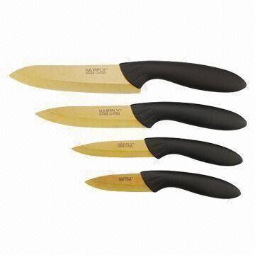 Ceramic Knife, Titanium Coating Zirconium Oxide Blade, ABS + TPR Handle, FDA-approved Material, LFGB