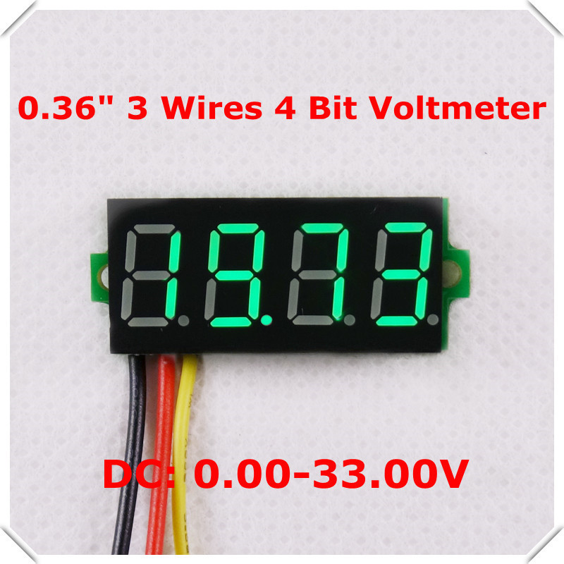 4 Digit 0.36" Digital Voltmeter multimeter 0-33V 3 wires Voltage car Panel Meter LED display 5 pieces/lot