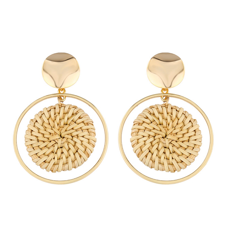 Boucles d&#39;oreilles en rotin pour femmes faites à la main pour filles en rotin de bambou tissé de type pendentif motif géométrique léger