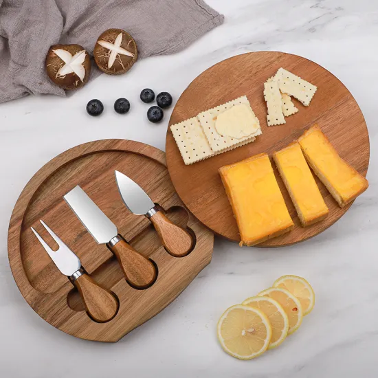 China Wholesale: Natural Rubber Wood Cheese Board, Charcuterie Board & Knife Set