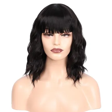 Hot Cheap Synthetic With Neat Bangs Short Curly Wave Wigs Wholesale Black Bob Wigs For Black Women