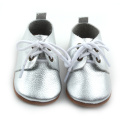 Heiße verkaufende echte Leder-Silber-Baby-Oxford-Schuhe