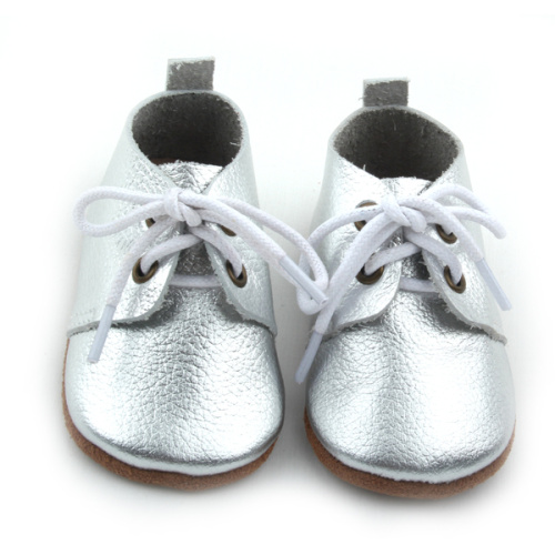 Heiße verkaufende echte Leder-Silber-Baby-Oxford-Schuhe