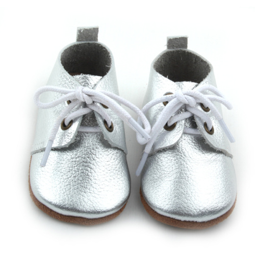 Vente chaude en cuir véritable argent bébé chaussures Oxford