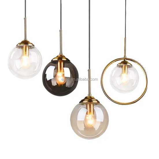 Factory Modern Globe Pendant Light with White Opal PMMA Shade and Brass Finish, Suitable for Dining Room - GL0169