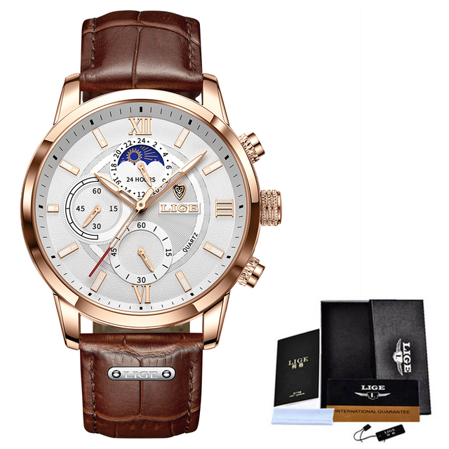 Lige 8932 Jam Tangan Pria 2021 Baru Fashion Kulit Tahan Air