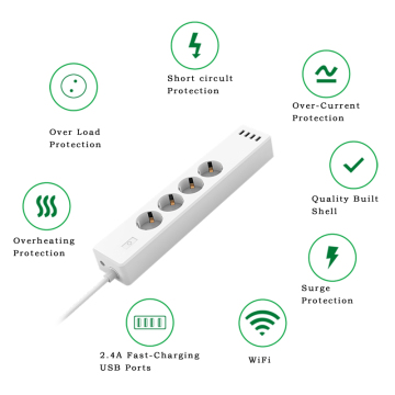 US Standard USB Outdoor Power Strip With 4 Outlets 4 USB Port Work With Alexa