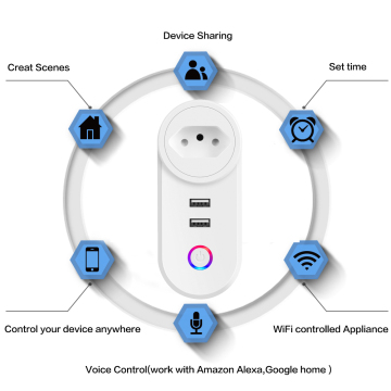 Chaoran Wholesale Design Alexa Smart Home Echo WiFi Brésilien Smart Socket avec USB TUYA