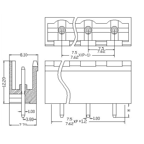 AT2500V-7.5／7.62XXX-PQ Plug-in Terminal Block Close Vertical Pitch7.5／7.62 