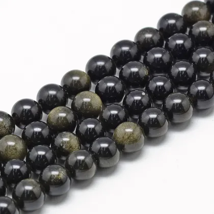 Pandahall 8mm Natural Golden Sheen Obsidian Round Beads