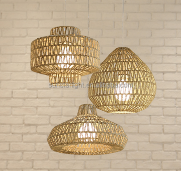 Vintage Industrial Rattan Hanging Pendant Light - Square or Round
