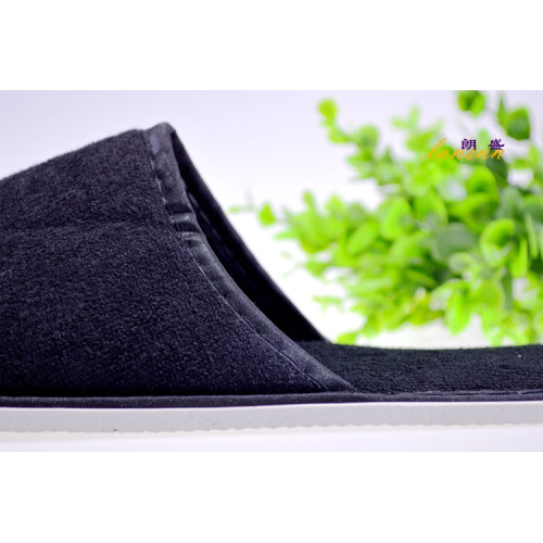 Black Terry Slipper Towel Slipper Open Toe