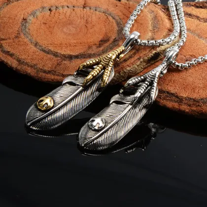Animal Design Eagle Claw Feather Pendant Necklace
