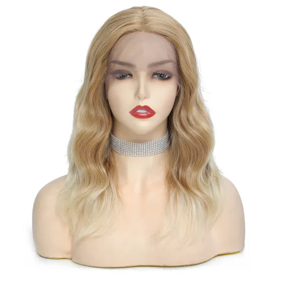 X-TRESS Honey Blonde 613 Synthetic Lace Front Wig Medium Length Wigs Middle Part Natural Wavy Lace Wig