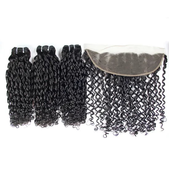 New style no tangle no shedding eurasian hair vendors, pixel curl virgin hair bundles with frontal