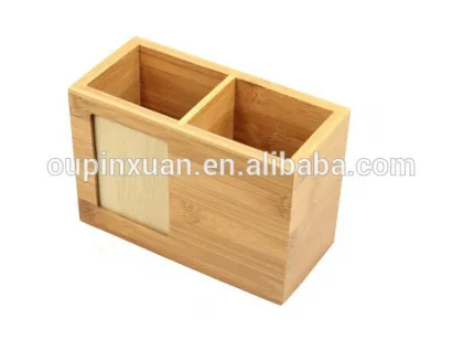 Two Compartments Bamboo pen holder, can be storage photo