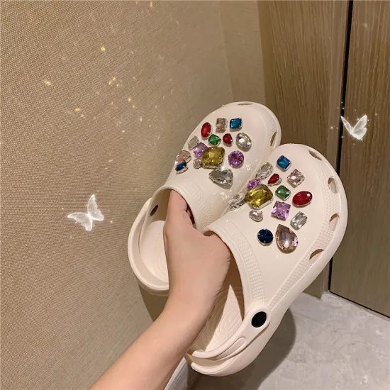 Couple beach sandals Diamond Summer Men's Clogs Quick Dry Casual Slippers Male Garden Shoes Mules Antiskid Home Slippers