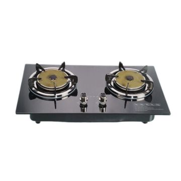 Dapur 2 Burner Gas Hob Black Tempered Glass Stainless Steel Body Cooktop Cocok untuk Keluarga