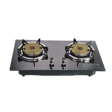 Kitchen 2 Burner Gas Hob Black Tempered Glass Stainless Steel Body Cooktop Suitable For Family