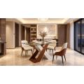Mesa de jantar elegante com tampo de vidro para 4 a 6 lugares