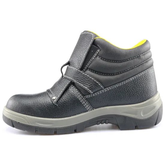 Black leather steel toe safety welding shoes