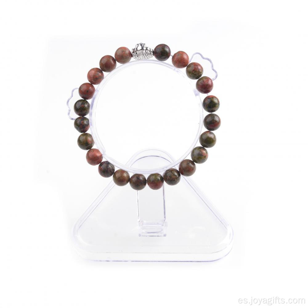 Pulsera de piedras preciosas con cabeza de león y cuentas de 8mm de Unakite